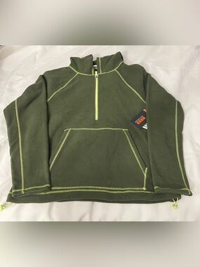 Bass Women Olive Green Half-Zip Fleece with Lime Contrast